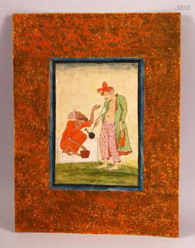 A 19TH CENTURY INDO PERSIAN MINIATURE PAINTING OF TWO MEN, u...