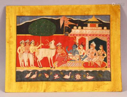 A GOOD INDIAN MINIATURE PAINTING, depicting a courtyard scen...