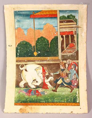 A 19TH CENTURY PERSIAN PAINTING OF RUSTAM KILLING THE WHITE ...