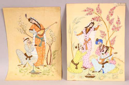 TWO EARLY 20TH CENTURY PERSIAN PAINTINGS, depicting females ...