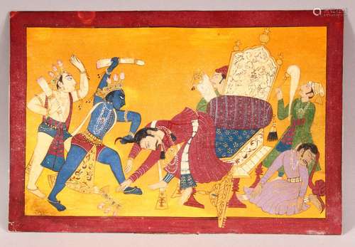 A FINE INDIAN MINIATURE PAINTING OF KRISHNA, in a punishment...