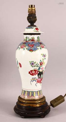 A 19TH / 20TH CENTURY CHINESE FAMILLE ROSE PORCELAIN LAMP VA...