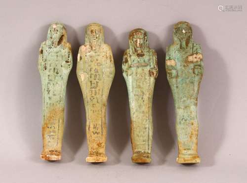 A LOT OF FOUR ANCIENT EGYPTIAN POTTERY USHABTI FIGURES - Eac...