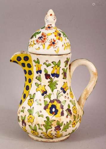 AN 18TH CENTURY TURKISH KUTAHYA POTTERY COFFEE POT - decorat...