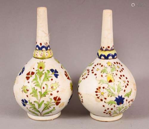 A PAIR OF 18TH CENTURY TURISH KUTAHYA POTTERY VASES - each d...