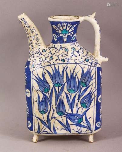 A TURKISH IZNIK POTTERY WATER VESSEL - decorated in blue &am...