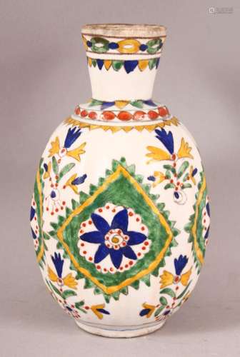 A TURKISH KUTHAYA POTTERY VASE - with floral motif panel dec...