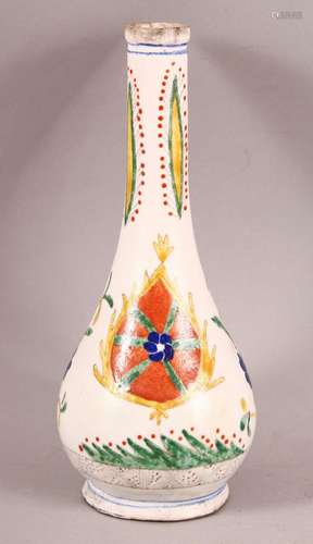 A TURKISH KUTHAYA POTTERY TULIP STEM NECK VASE, with panel f...