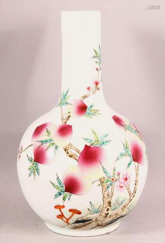 A CHINESE FAMILLE ROSE PORCELAIN PEACH BOTTLE VASE - decorat...