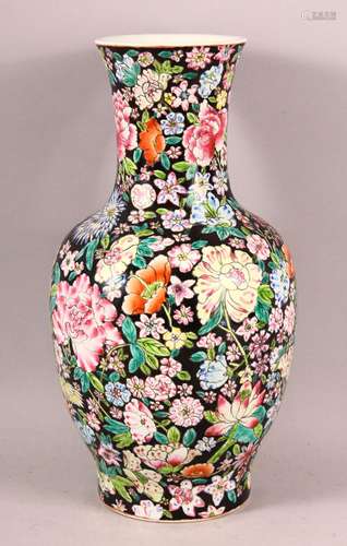 A CHINESE FAMILLE ROSE MILLEFLUER STYLE PORCELAIN VASE, deco...