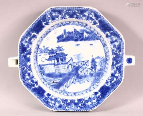 A CHINESE EXPOST BLUE & WHITE PORCELAIN WARMING PLATE - ...