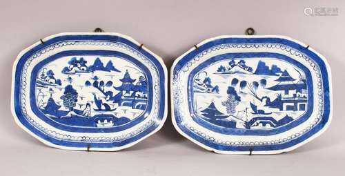 A PAIR OF 18TH / 19TH CENTURY CHINESE BLUE & WHITE PORCE...