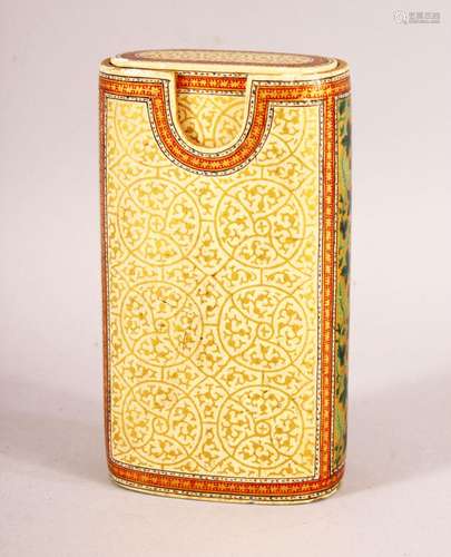 A PERSIAN LACQUER CIGAR CASE - with gilt motif borders &...