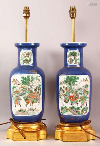 A PAIR OF CHINESE FAMILLE VERTE PORCELAIN VASES AS LAMPS, wi...