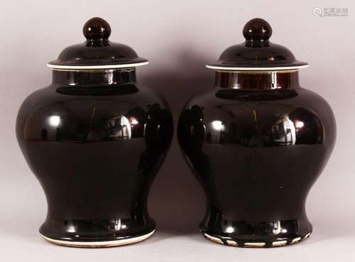 A PAIR OF CHINESE FAMILLE NOIR PORCELAIN GINGER JARS & C...