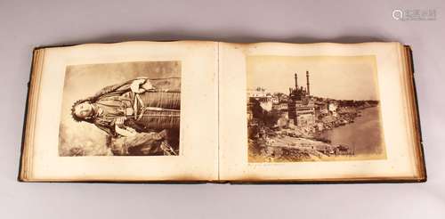 A LARGE 19TH CENTURY LEATHER BOUND PHOTOGRAPHY ALBULM ENTITL...