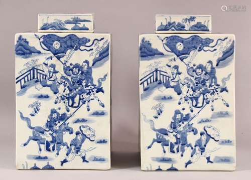 A LARGE PAIR OF CHINESE BLUE & WHITE SQUARE FORMED CADDY...