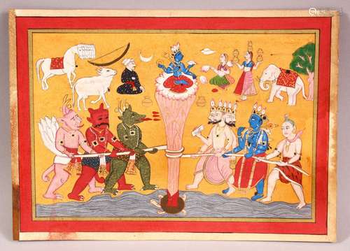 A FINE INDIAN MINIATURE PAINTING OF KRISHNA, with various go...