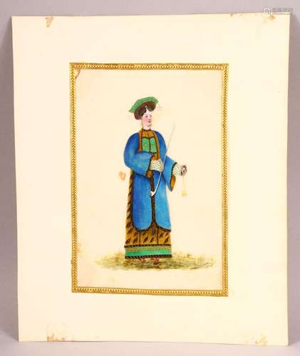 A 19TH CENTURY CHINESE STUDY OF A EUROPEAN LADY wearing a Ch...