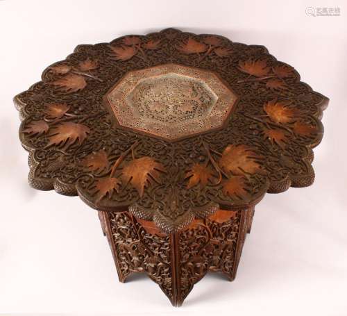 A FINE 19TH CENTURY INDIAN KASHMIRI CARVED WOODEN TABLE - th...