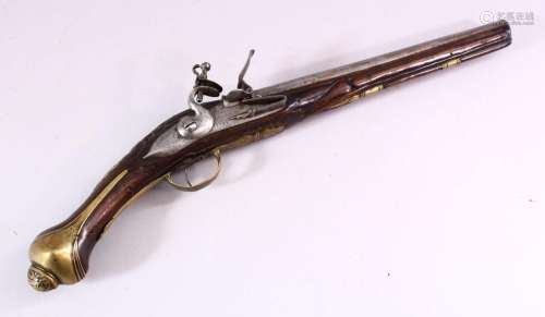 AN 18TH CENTURY ANGLO INDIAN FLINTLOCK PISTOL, engraved barr...