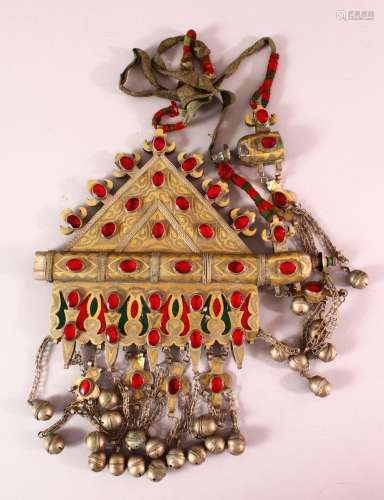 A TURKISH METAL INLAID BRIDES NECKLACE, with gilded decorati...