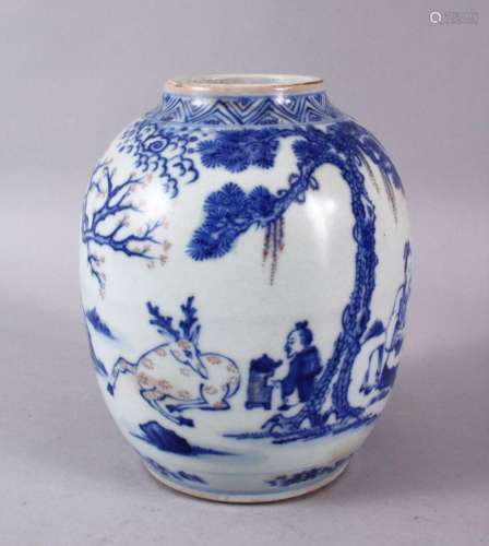 A CHINESE KANGXI STYLE BLUE & WHITE PORCELAIN GINGER JAR...
