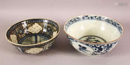 TWO 17TH/18TH CENTURY PERSIAN SAFAVID BLUE AND WHITE GLAZED ...