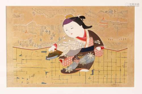 A EARLY 20TH CENTURY JAPANESE WOODBLOCK PRINT - depicting fi...