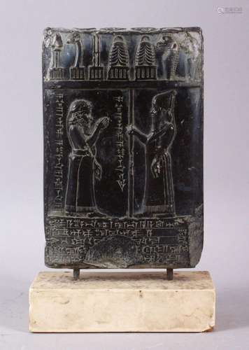 A MESOPOTAMIAN BABYLONIAN STYLE CARVED BLACK TABLET, carved ...