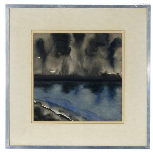 JOHN HOUSTON (1930-2008) Pentland Firth, Dusk 1972 watercolo...