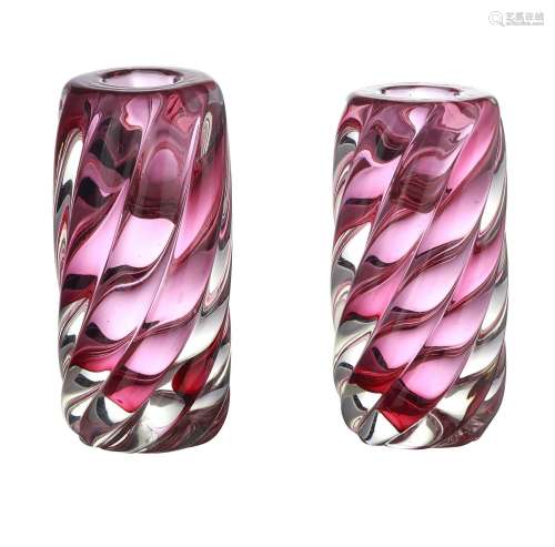 ARCHIMEDE SEGUSO (1909-1999) A PAIR OF PINK MURANO GLASS CAN...