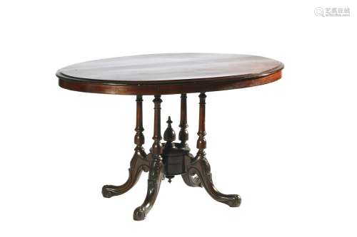 A VICTORIAN WALNUT AND INLAID OVAL OCCASIONAL TABLE
