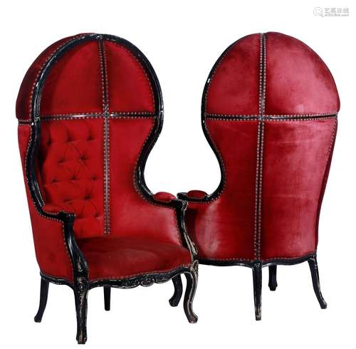 A PAIR OF LOUIS XVI STYLE HALL PORTER'S CHAIRS