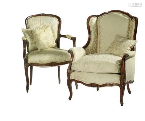 A LOUIS XV STYLE BERGERE A L'OREILLES AND A FAUTEUIL