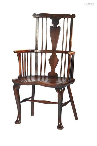 A GEORGIAN OAK AND ELM COMB BACK WINDSOR CHAIR