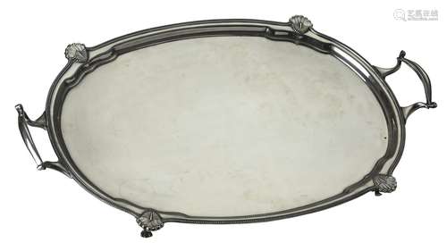 A GEORGE V SILVER TWIN HANDLED TRAY