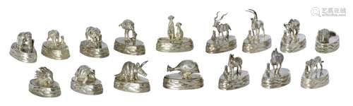 A SET OF 16 ZIMBABWEAN SILVER PLACE CARD HOLDERS BY PATRICK ...