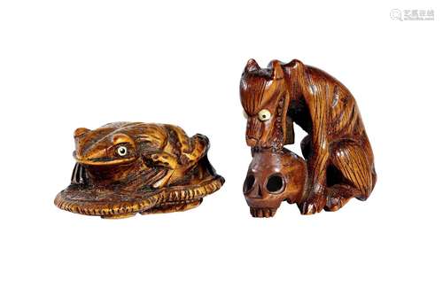 TWO JAPANESE CARVED WOOD NETSUKE EDO PERIOD (1603-1868), 19T...