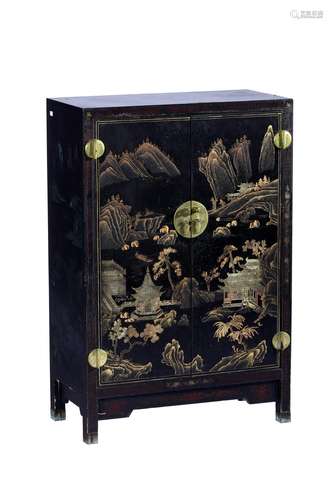 A CHINESE BLACK LACQUER CABINET