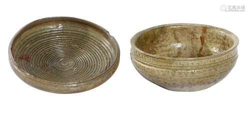 TWO CHINESE YUEYAO BOWLS WARRING STATES PERIOD (475-221BC)