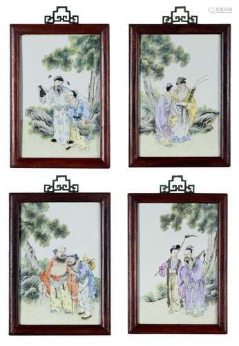 FOUR CHINESE FAMILLE ROSE 'EIGHT IMMORTALS' PORCEL...