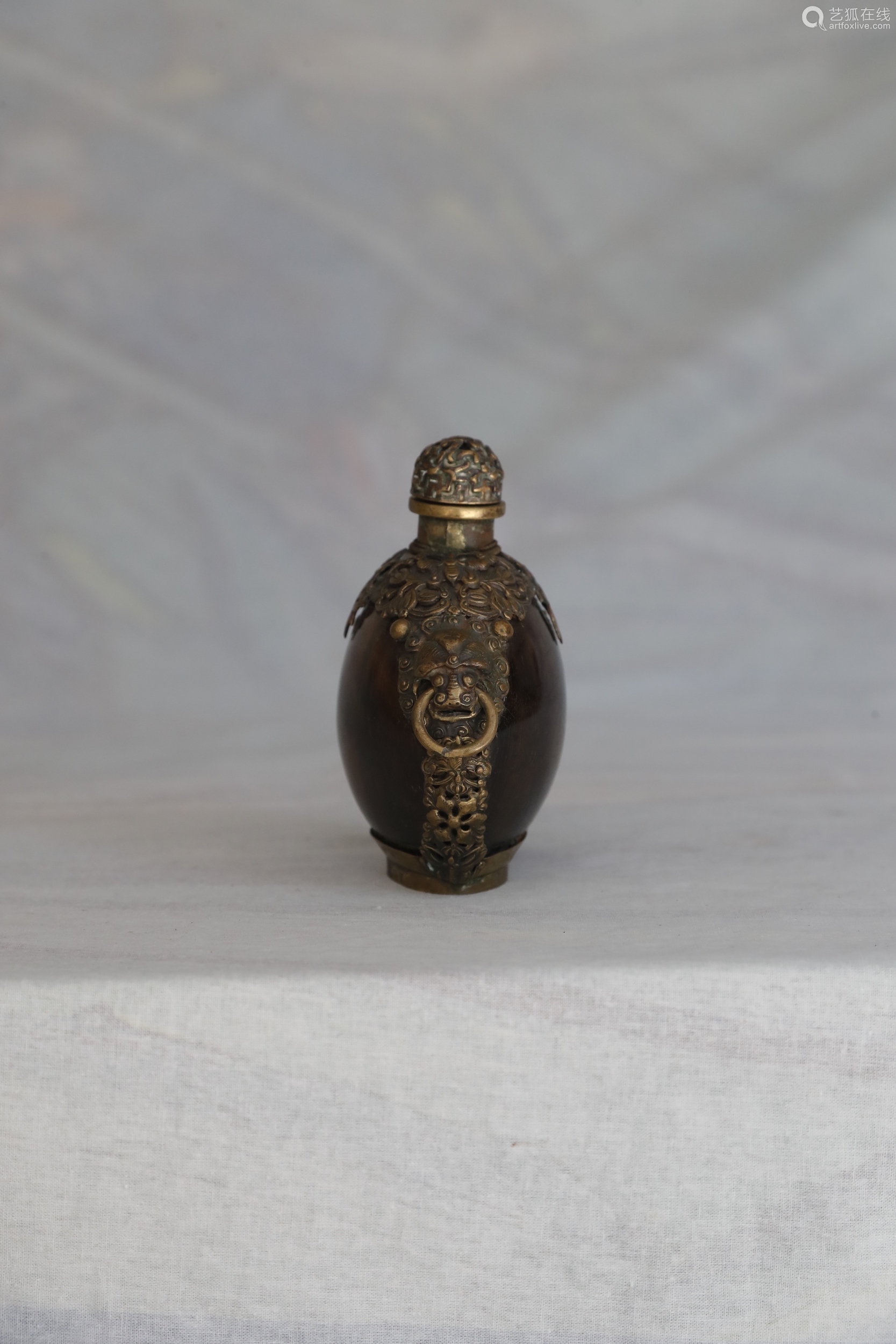 清 木镶铜鼻烟壶-【成交 价格 图片】