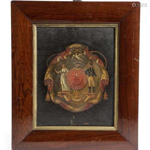 λ A COACHING PANEL LATE 18TH CENTURY oil on board, painted w...