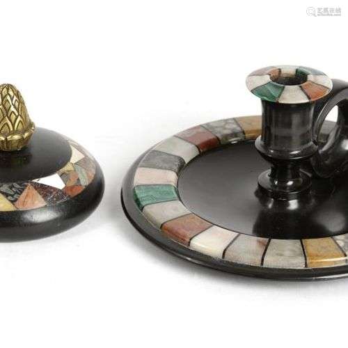 CHAMBERSTICK VICTORIEN EN PIETRA DURA ET MARBRE NOIR ASHFORD...