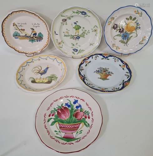 Lot de 6 assiettes en faïence, principalement époque XIXème.