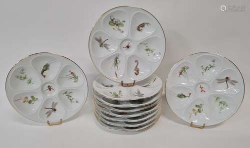 Porcelaine de LOURIOUX, Service de 10 assiettes à huitres, d...