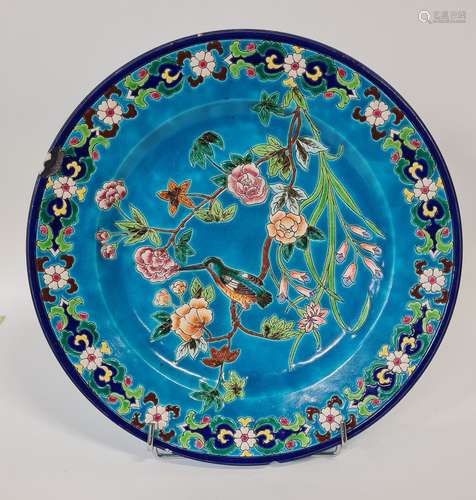 LONGWY, Grand Plat en faïence à décor d'émaux cloisonnés sur...