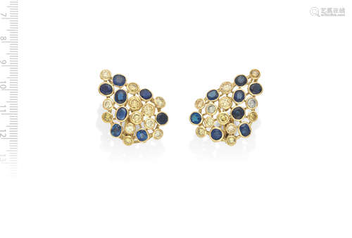 SAPPHIRE AND YELLOW DIAMOND EARRINGS