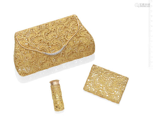 PIERRE BRUN: GOLD AND DIAMOND-SET EVENING PURSE, CIRCA 1970